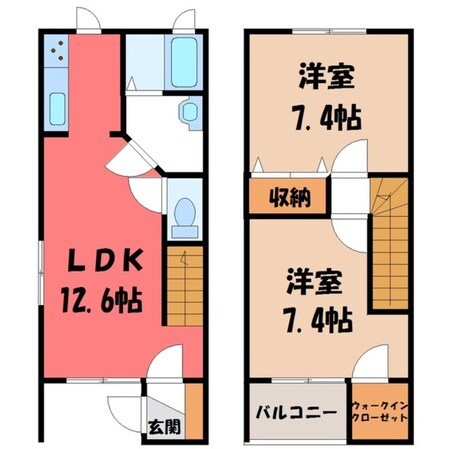 宇都宮駅 バス7分  簗瀬金堀下車：停歩6分 1-2階の物件間取画像